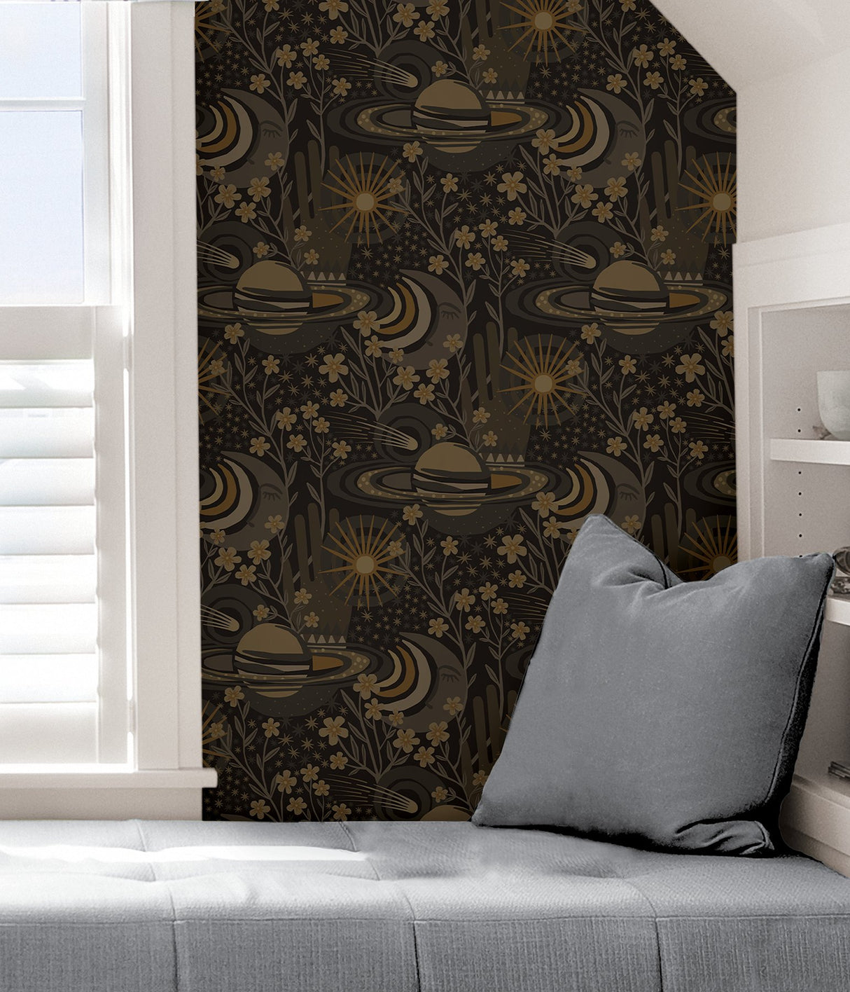 Ethereal Cosmos Black Peel & Stick Wallpaper with Bohemian Outer Space Stars Pattern - NuWallpaper PLS4210