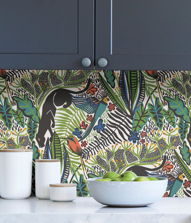 Poise Primary Peel & Stick Wallpaper with Exotic Animal Motif, Eclectic Novelty Pattern - NuWallpaper PLS4211