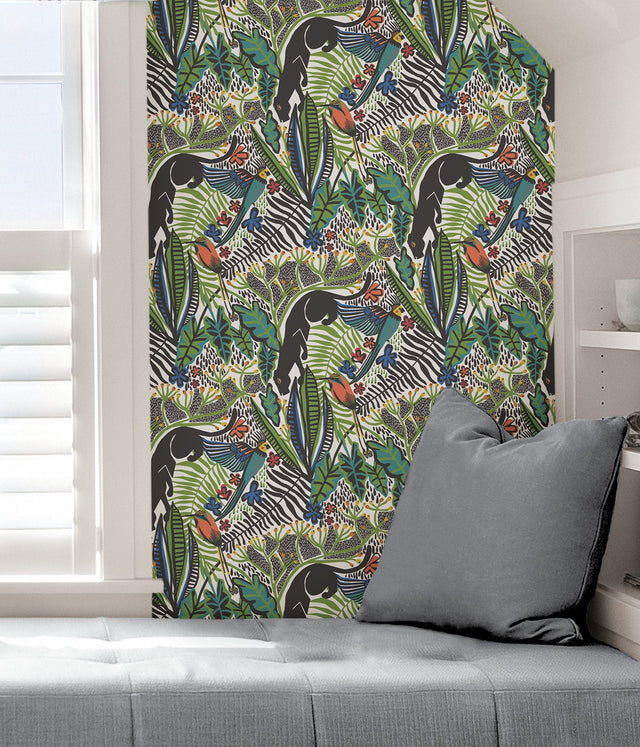 Poise Primary Peel & Stick Wallpaper with Exotic Animal Motif, Eclectic Novelty Pattern - NuWallpaper PLS4211
