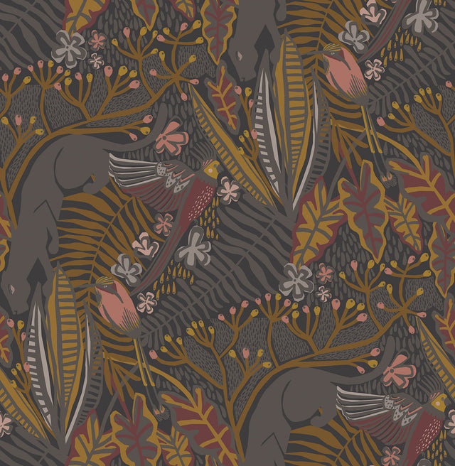 Poise Gold Cranberry Peel & Stick Wallpaper with Exotic Animal Motif - NuWallpaper PLS4212