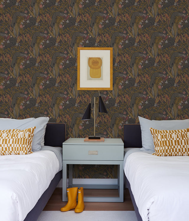 Poise Gold Cranberry Peel & Stick Wallpaper with Exotic Animal Motif - NuWallpaper PLS4212