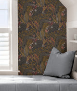Poise Gold Cranberry Peel & Stick Wallpaper with Exotic Animal Motif - NuWallpaper PLS4212