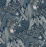 Poise Blue Peel & Stick Wallpaper with Exotic Animals Motif - NuWallpaper PLS4213