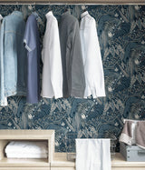 Poise Blue Peel & Stick Wallpaper with Exotic Animals Motif - NuWallpaper PLS4213