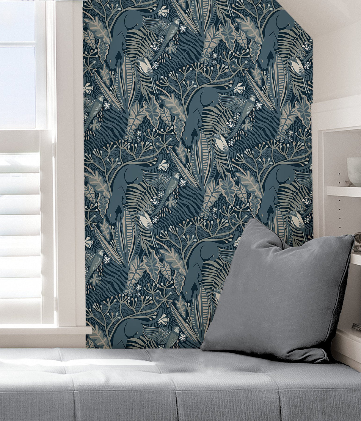 Poise Blue Peel & Stick Wallpaper with Exotic Animals Motif - NuWallpaper PLS4213