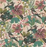 Jaybird Teal Pink Peel & Stick Wallpaper with Bohemian Birds & Floral Pattern - Brewster PLS4216