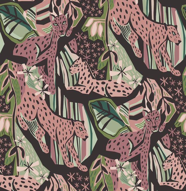Cat Nap Plum Peel & Stick Wallpaper with Pink Cheetah Motif - PLS4218