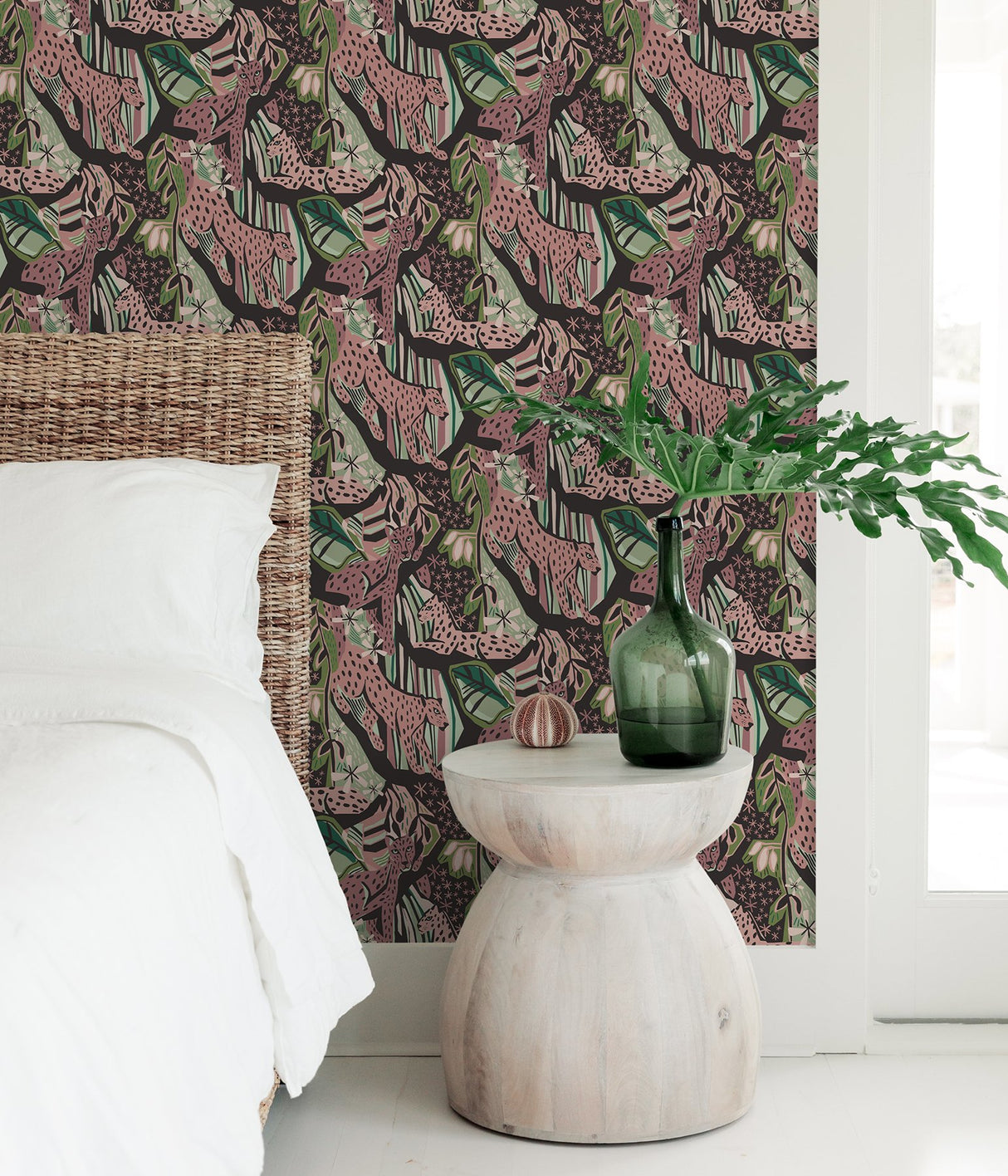 Cat Nap Plum Peel & Stick Wallpaper with Pink Cheetah Motif - PLS4218