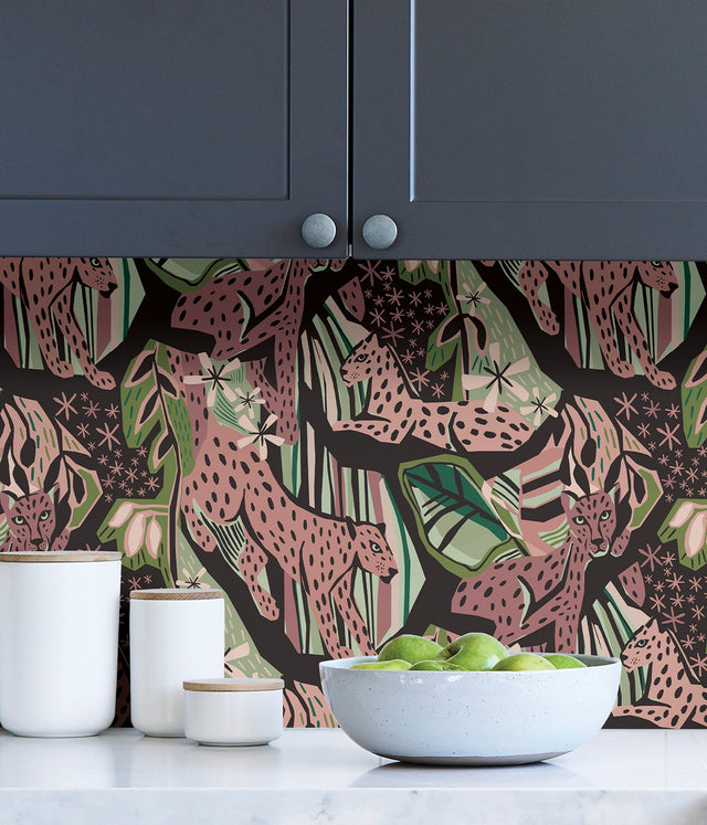 Cat Nap Plum Peel & Stick Wallpaper with Pink Cheetah Motif - PLS4218