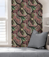 Cat Nap Plum Peel & Stick Wallpaper with Pink Cheetah Motif - PLS4218