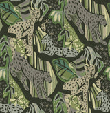 Cat Nap Greens Peel & Stick Wallpaper with Illustrative Cheetah Motif - Brewster PLS4219