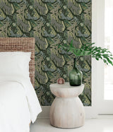 Cat Nap Greens Peel & Stick Wallpaper with Illustrative Cheetah Motif - Brewster PLS4219