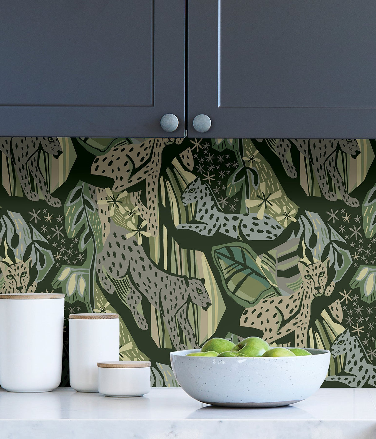 Cat Nap Greens Peel & Stick Wallpaper with Illustrative Cheetah Motif - Brewster PLS4219