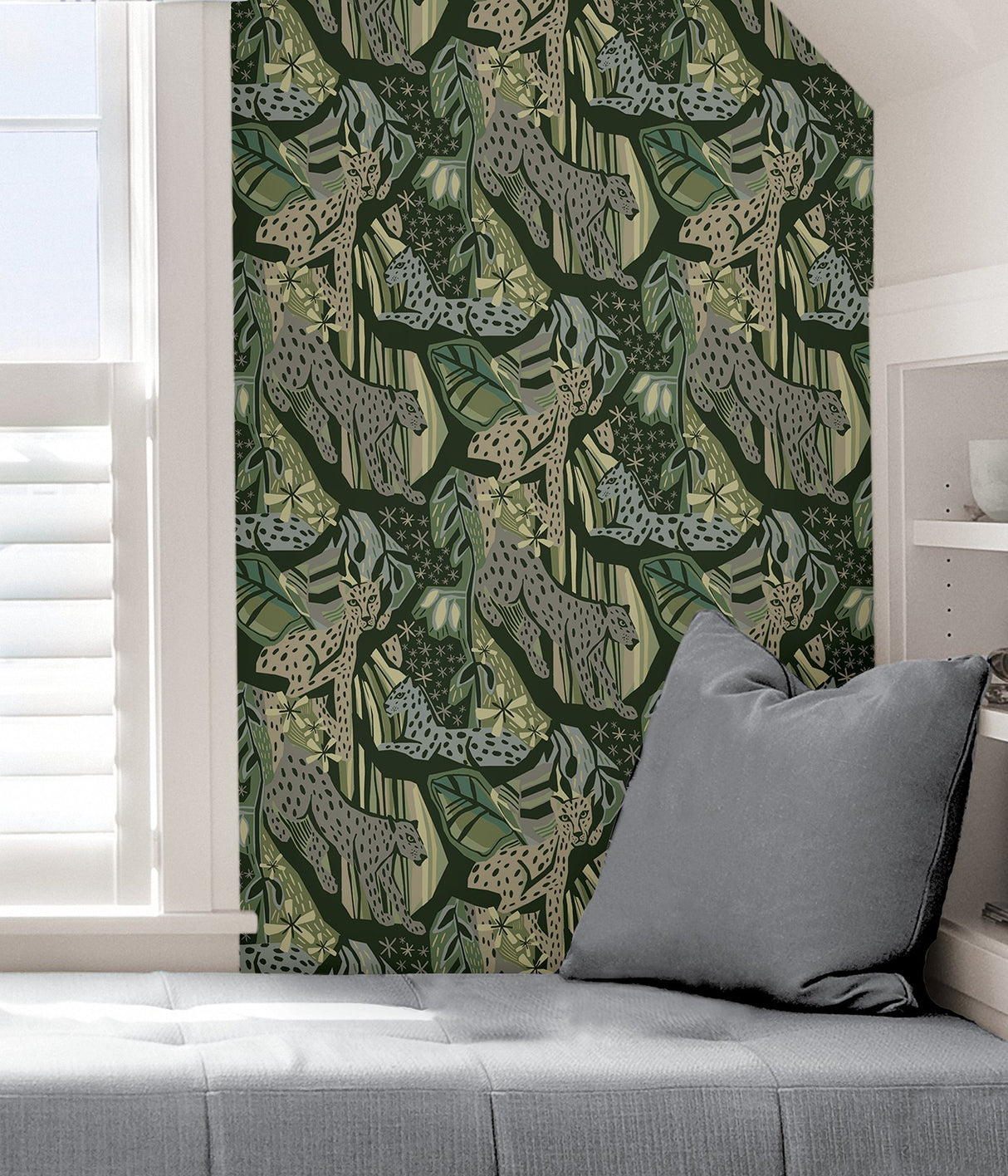 Cat Nap Greens Peel & Stick Wallpaper with Illustrative Cheetah Motif - Brewster PLS4219