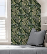 Cat Nap Greens Peel & Stick Wallpaper with Illustrative Cheetah Motif - Brewster PLS4219