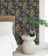 Cat Nap Navy Gold Peel & Stick Wallpaper with Illustrative Cheetah Motif - Brewster PLS4221