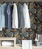 Cat Nap Navy Gold Peel & Stick Wallpaper with Illustrative Cheetah Motif - Brewster PLS4221