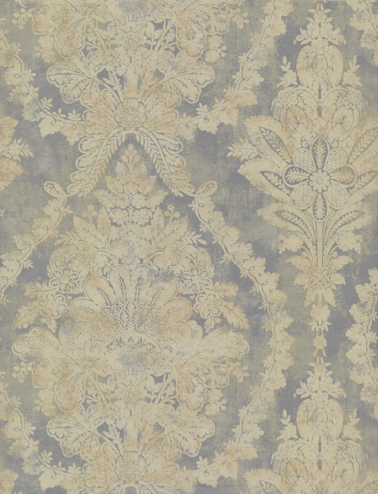 Charleston Damask Silver Wallpaper with Classic Acanthus Medallion Pattern - York PM9309