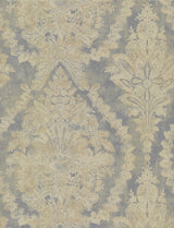 Charleston Damask Silver Wallpaper with Classic Acanthus Medallion Pattern - York PM9309