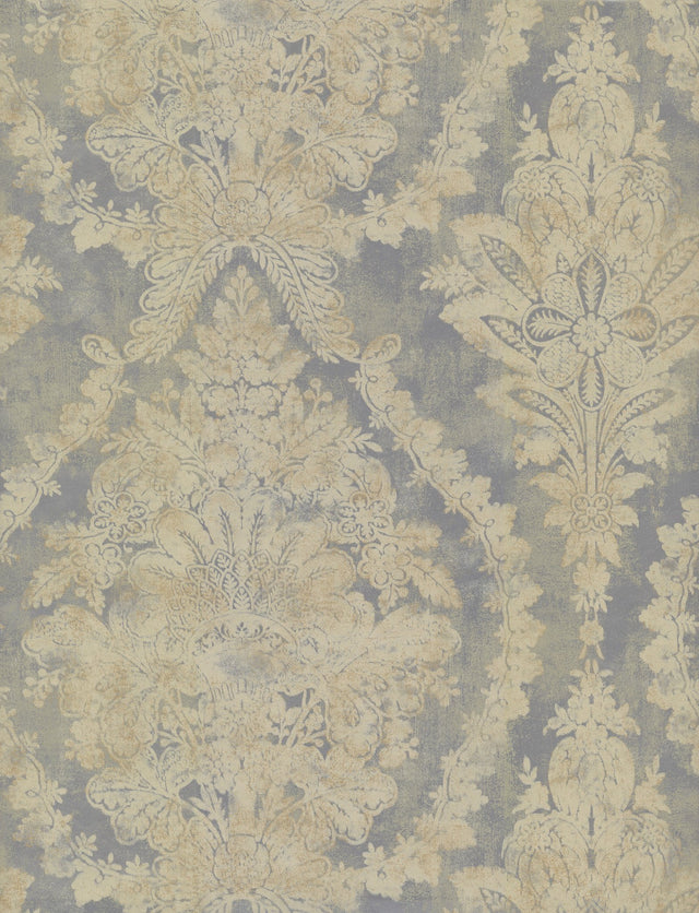 Charleston Damask Silver Wallpaper with Classic Acanthus Medallion Pattern - York PM9309