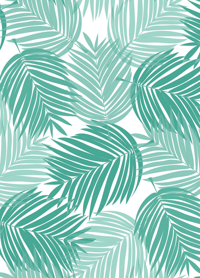 Stay Palm Leaf Teal Peel & Stick Wallpaper with Tropical Botanical Leaf Pattern - PP4697