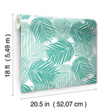 Stay Palm Leaf Teal Peel & Stick Wallpaper with Tropical Botanical Leaf Pattern - PP4697
