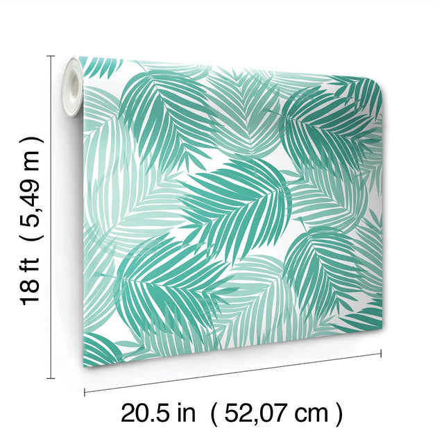 Stay Palm Leaf Teal Peel & Stick Wallpaper with Tropical Botanical Leaf Pattern - PP4697