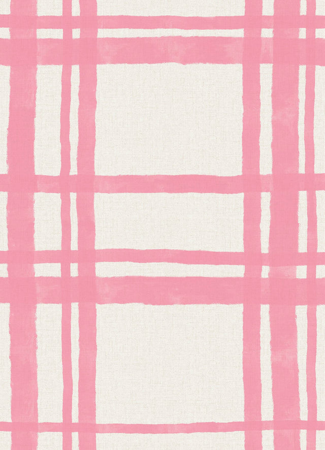 Plaid Think Pink Geometric Peel & Stick Wallpaper with Modern Graphic Plaid Pattern - NuWallpaper PP4706