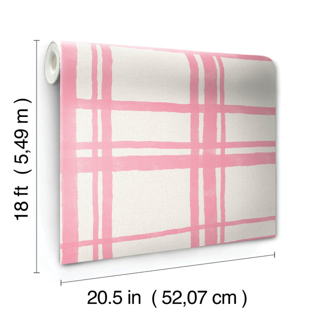 Plaid Think Pink Geometric Peel & Stick Wallpaper with Modern Graphic Plaid Pattern - NuWallpaper PP4706