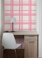 Plaid Think Pink Geometric Peel & Stick Wallpaper with Modern Graphic Plaid Pattern - NuWallpaper PP4706