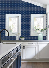 Nod To Navy Navy by InHome Bold Navy Blue Subway Tile Peel and Stick Wallpaper, 20.5 Inches Wide x 18 Feet Long, WallPops Collection PPS4765