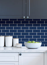 Nod To Navy Navy by InHome Bold Navy Blue Subway Tile Peel and Stick Wallpaper, 20.5 Inches Wide x 18 Feet Long, WallPops Collection PPS4765