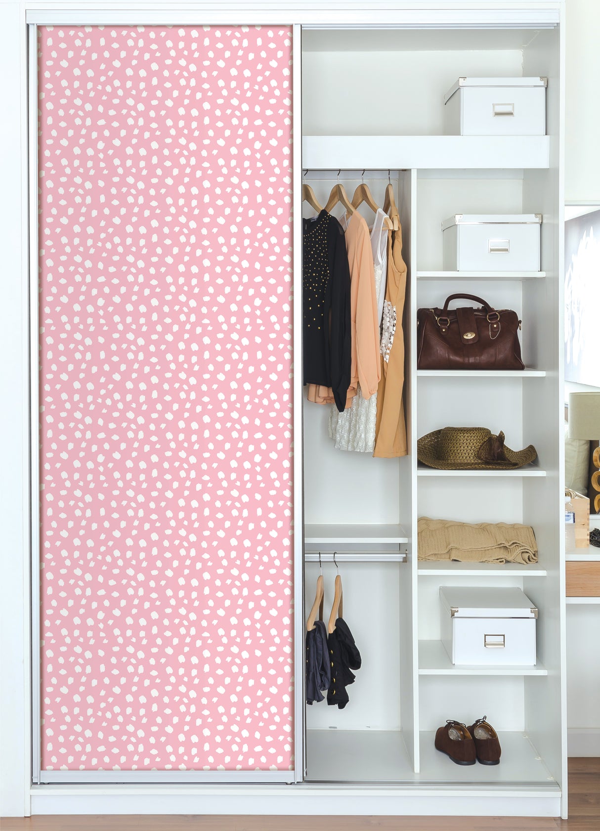 Pink You Can Pink by InHome Playful Dalmatian Spot Pattern Peel and Stick Wallpaper for Walls Drawers and Surfaces - WallPops PPS4767