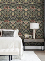 Acanthus Floral Charcoal & Rosewood by Prepasted Online Vintage Floral Wallpaper – Seabrook Designs PR10001