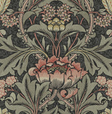 Acanthus Floral wallpaper in Charcoal & Rosewood (detail)