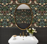 Fragaria Garden Ebony by Prepasted Online Vintage Bird & Strawberry Prepasted Wallpaper – Seabrook Designs PR10100