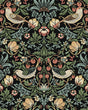 Fragaria Garden wallpaper in Ebony featuring vintage birds, flowers, and strawberries