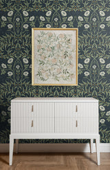 Stenciled Floral Navy & Sage by Prepasted Online Vintage Floral Wallpaper – Seabrook Designs PR10202