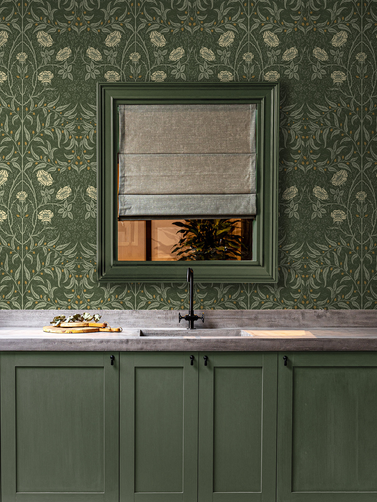 Stenciled Floral Evergreen by Prepasted Online Vintage Floral Wallpaper – Seabrook Designs PR10204