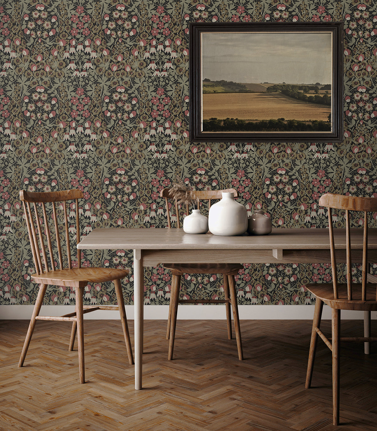Tulip Garden Ebony & Red Clay by Prepasted Online Vintage Floral Wallpaper – Seabrook Designs PR10406