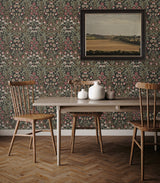 Tulip Garden Ebony & Red Clay by Prepasted Online Vintage Floral Wallpaper – Seabrook Designs PR10406