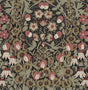 Tulip Garden vintage floral wallpaper in ebony and red clay with tulip blossoms and vines