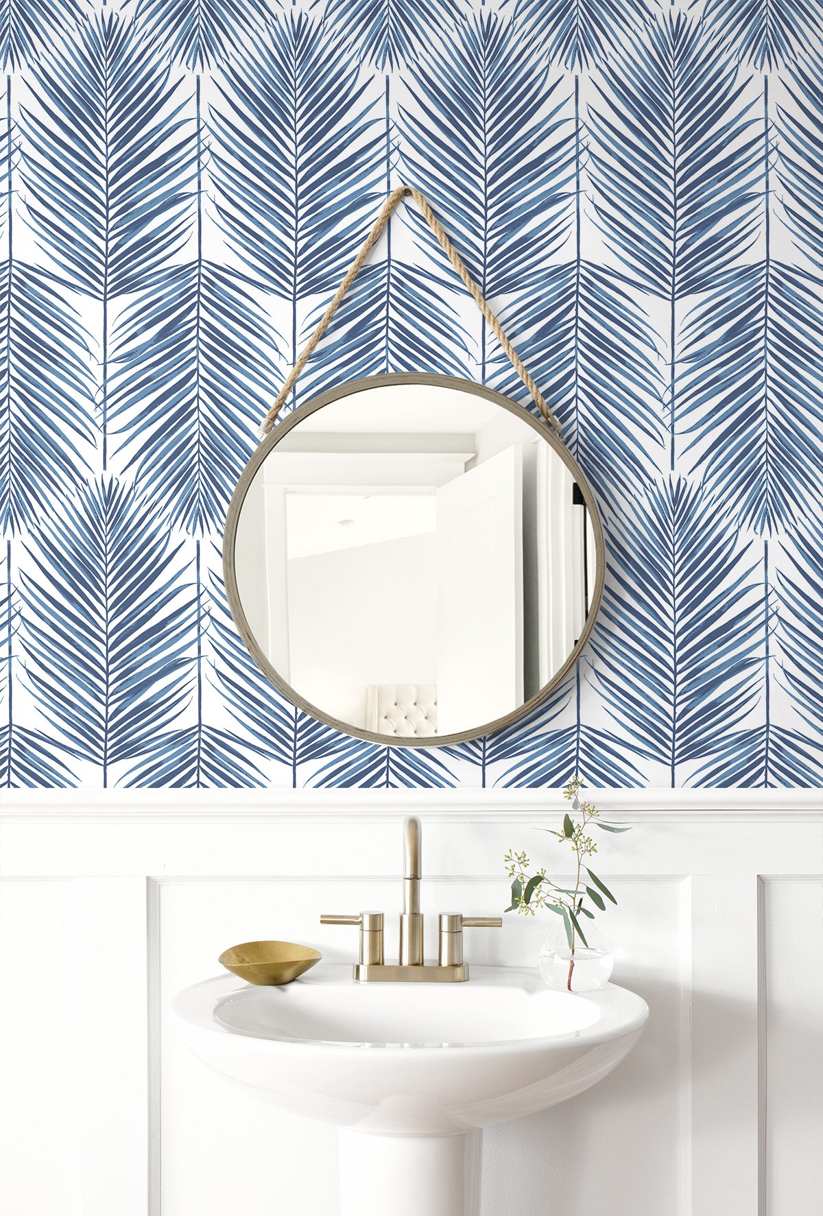 Paradise Palm Coastal Blue by Prepasted Online Botanical Palm Leaf Wallpaper – Seabrook Designs PR10702 -Sample