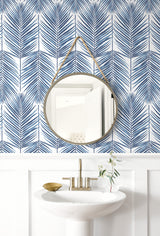 Paradise Palm Coastal Blue by Prepasted Online Botanical Palm Leaf Wallpaper – Seabrook Designs PR10702 -Sample