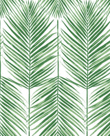 Green palm frond botanical wallpaper pattern on a white background