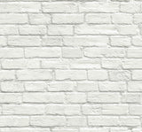 Off-white industrial faux brick prepasted wallpaper with matte finish