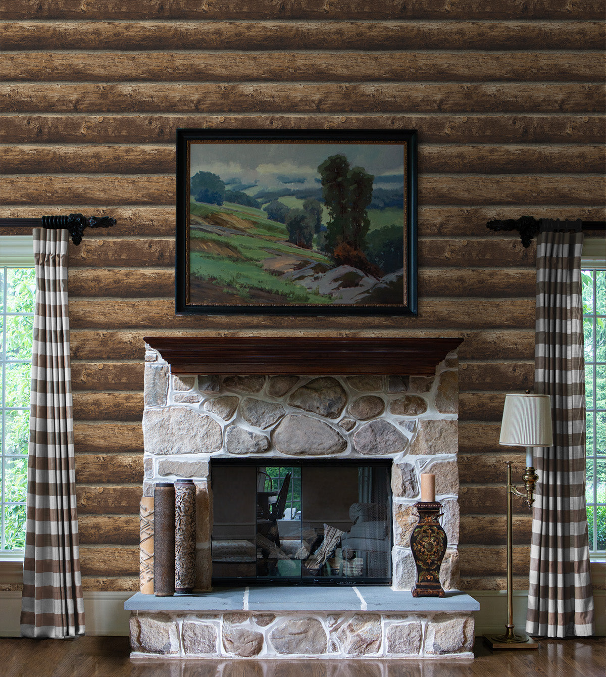Faux Log Cabin Walnut by Prepasted Online Rustic Faux Log Wallpaper – Seabrook Designs PR10900