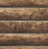 Walnut faux log cabin log wall wallpaper with realistic wood texture