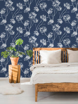 One O'Clock Denim Blue by Prepasted Online Botanical Wallpaper – Seabrook Designs PR11102
