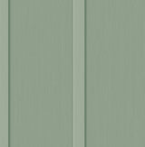 Sage green faux board and batten wallpaper with vertical panel detailing and matte finish.